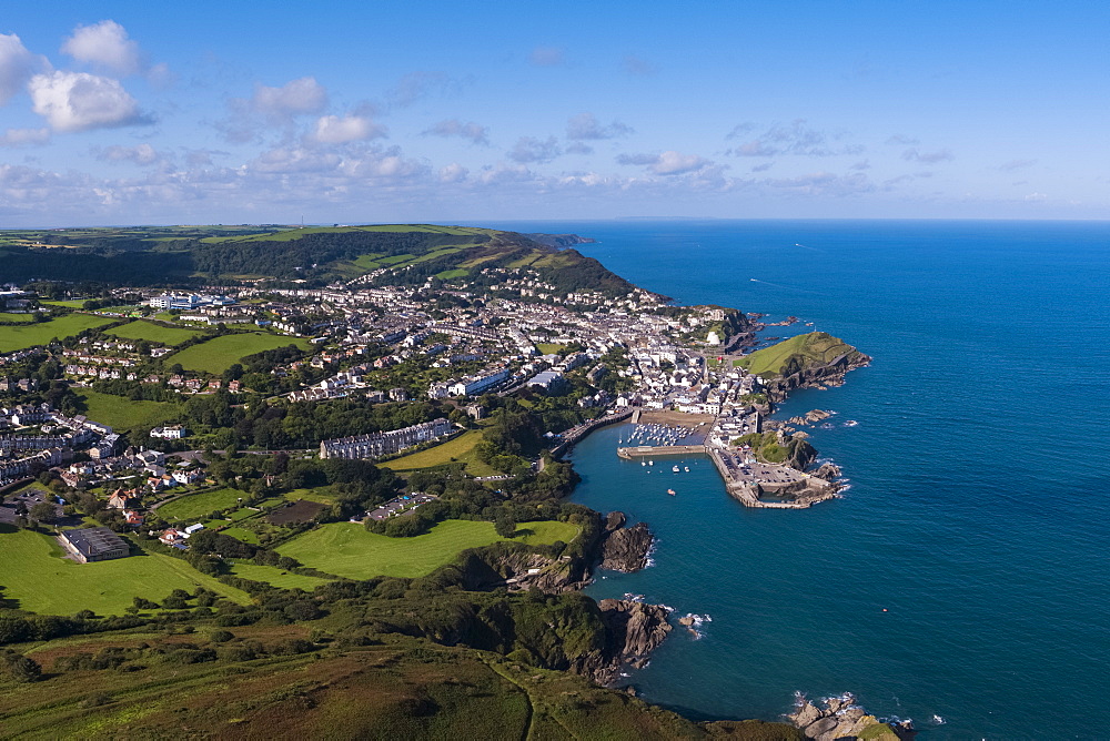 Aerial view over the town and North Devon coast, Ilfracombe, Devon, England, United Kingdom, Europe