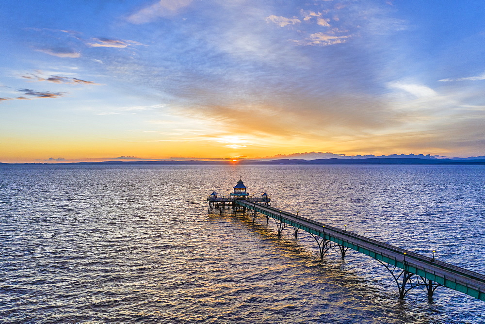 Clevedon Victorian Pier at sunset, Clevedon, Somerset, England, United Kingdom, Europe