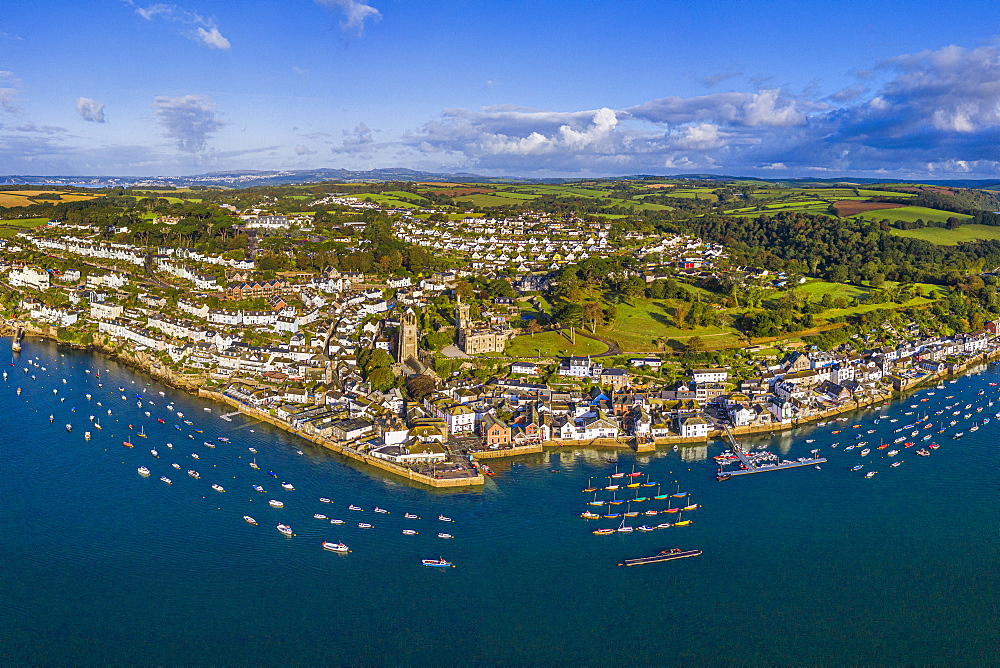 Aerial view over Fowey, Cornwall, England, United Kingdom, Europe