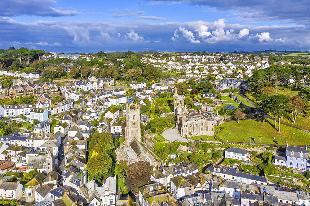 Aerial view over Fowey, Cornwall, England, United Kingdom, Europe