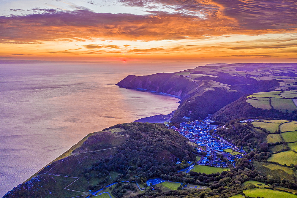 Sunrise over Lynton, Exmoor National Park, North Devon, England, United Kingdom, Europe