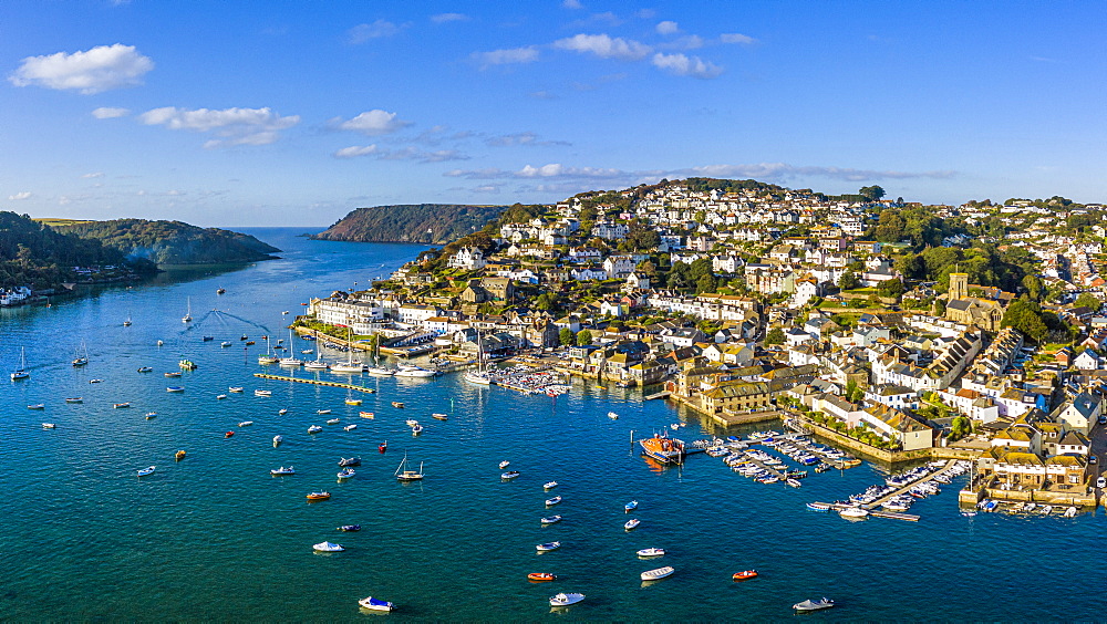 Aerial view of Salcombe on the Kingsbridge Estuary, Devon, England, United Kingdom, Europe