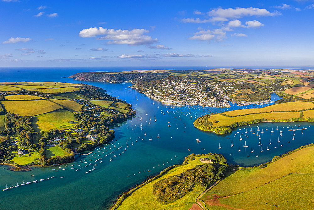 Aerial view of Salcombe on the Kingsbridge Estuary, Devon, England, United Kingdom, Europe