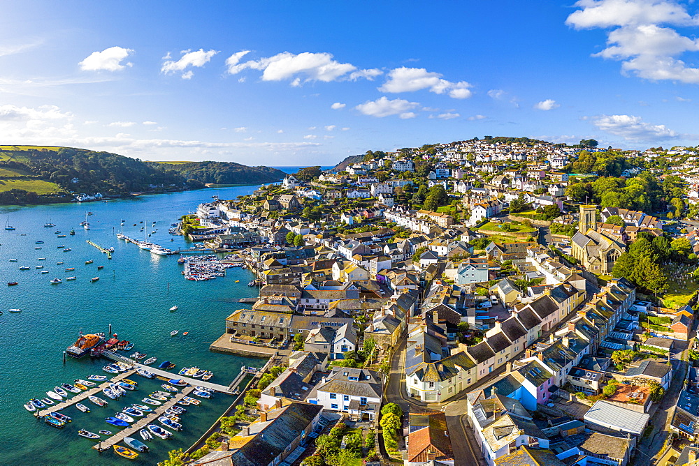 Aerial view of Salcombe on the Kingsbridge Estuary, Devon, England, United Kingdom, Europe