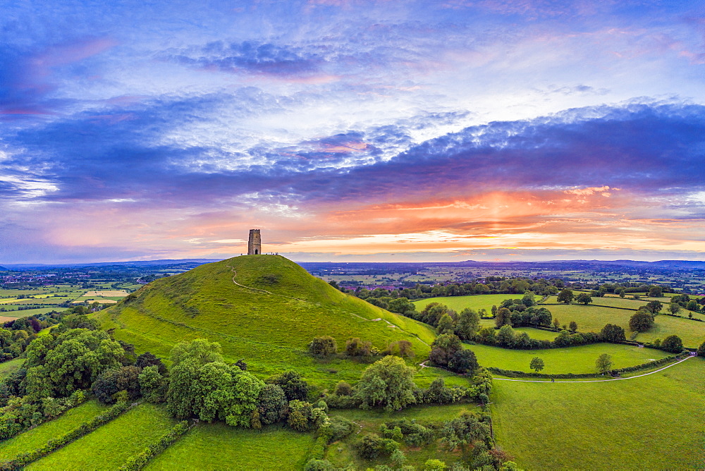 St. Michael's Church Tower on Glastonbury Tor, Glastonbury, Somerset, England, United Kingdom, Europe