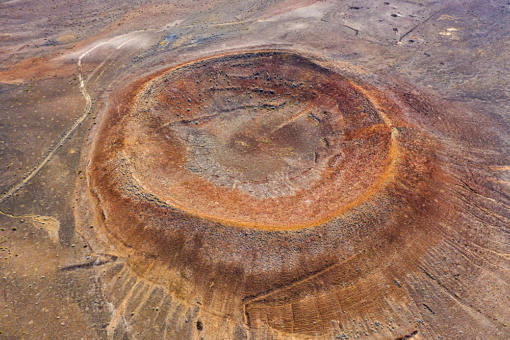 Aerial view, Volcano in Parque Natural de los Volcanes, Timanfaya, Lanzarote, Canary Islands, Spain, Atlantic, Europe