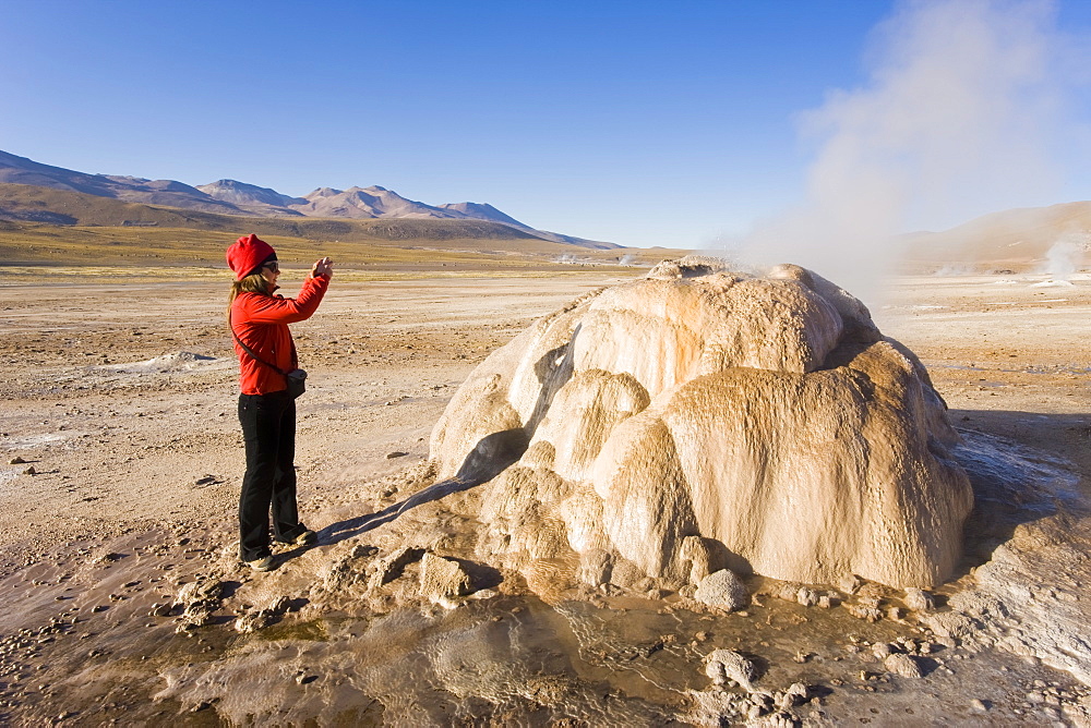 El Tatio Geysers, 4300m above sea level, El Tatio is the world's highest geyser field, the area is ringed by volcanoes and fed by 64 geysers, Atacama Desert, Norte Grande, Chile, South America