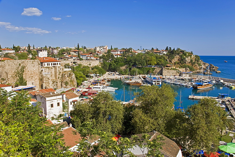 Elevated view over the Marina and Roman Harbour in Kaleici, Old Town, Antalya, Anatolia, Turkey, Asia Minor, Eurasia