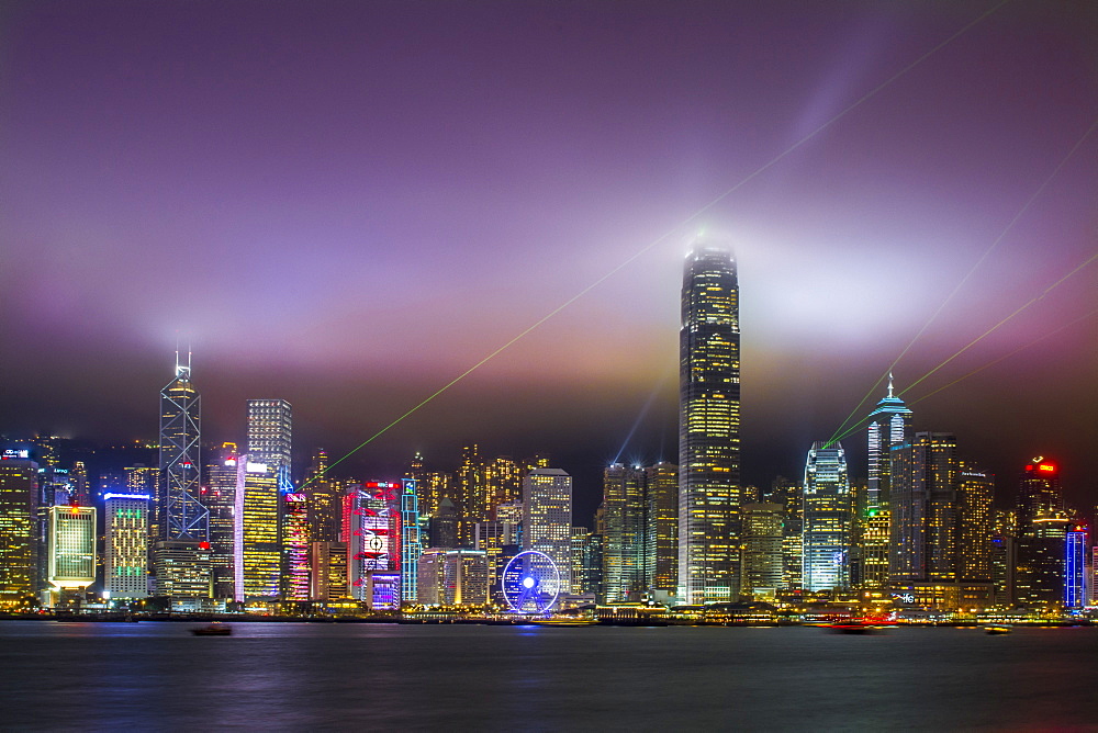 Nightscape of Hong Kong Island sykline and Victoria Harbour, Hong Kong, China, Asia