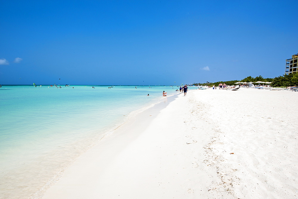 Windsurfing kitesurfing on Hadicurari Beach, Aruba, ABC Islands, Dutch Antilles, Caribbean, Central America