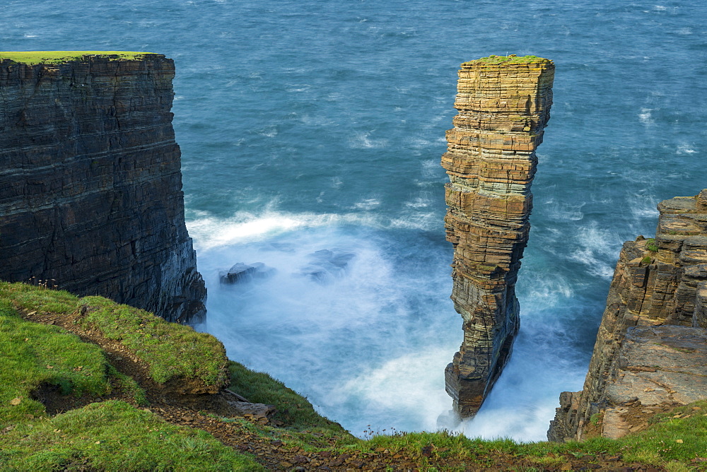 North Gaulton Castle sea stack on the wild west coast of Orkney, Scotland, United Kingdom, Europe