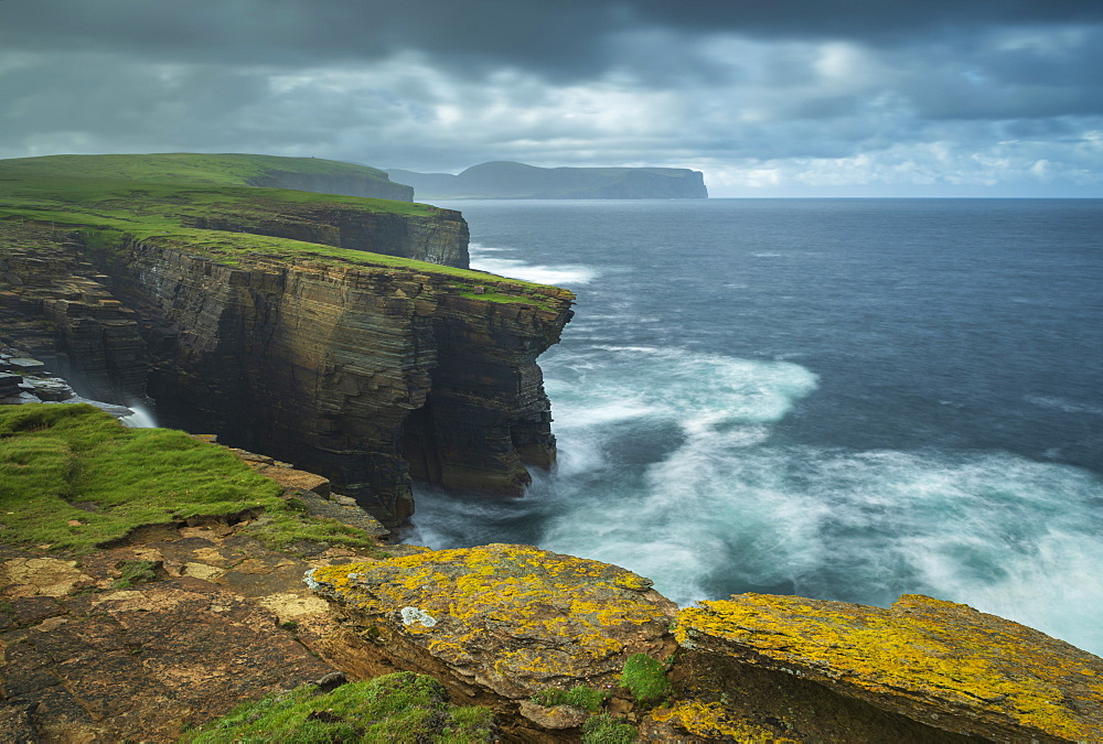 Dramatic cliff top scenery on the wild west coast of Orkney, Scotland, United Kingdom, Europe