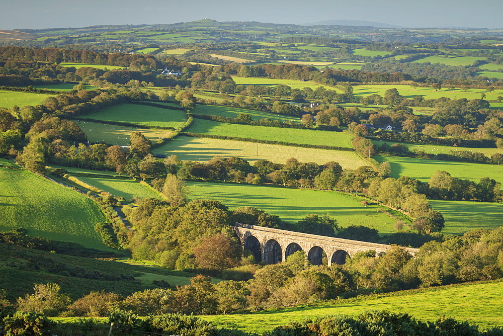 Viaduct forming part of the Granite Way surrounded by rolling Dartmoor countryside, Devon, England, United Kingdom, Europe