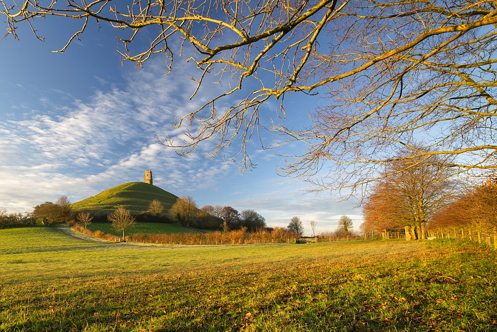 Glastonbury Tor on a beautiful winter morning, Glastonbury, Somerset, England, United Kingdom, Europe