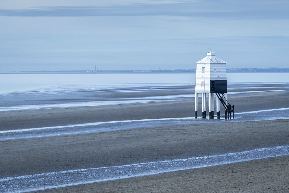 Burnham beach and wooden lighthouse in winter, Burnham-on-Sea, Somerset, England, United Kingdom, Europe