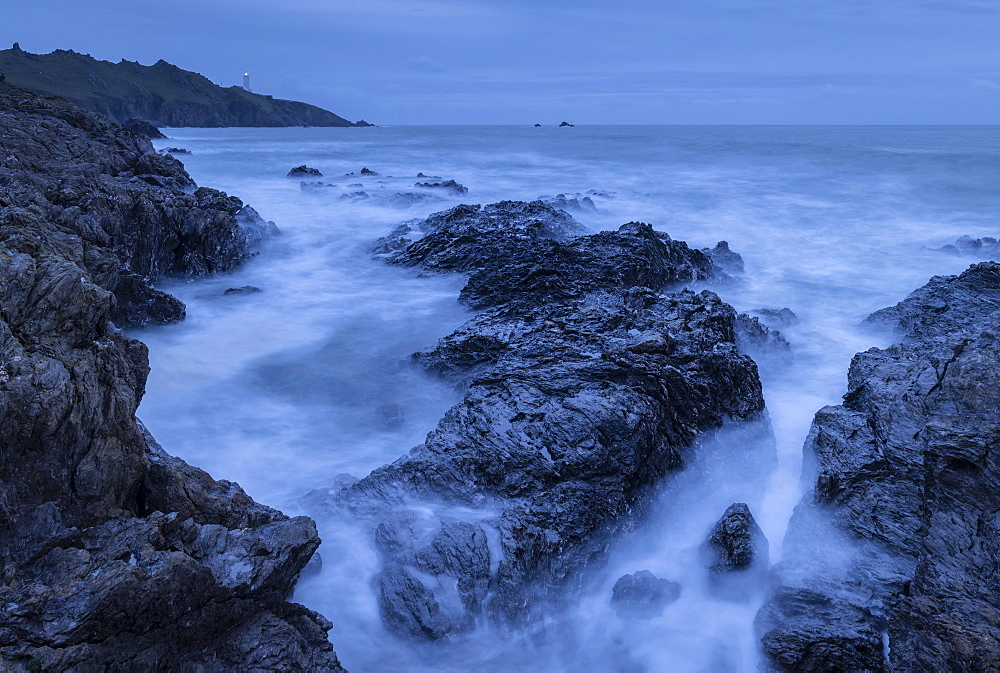 Rugged coast beneath Start Point lighthouse in winter, South Hams, Devon, England, United Kingdom, Europe