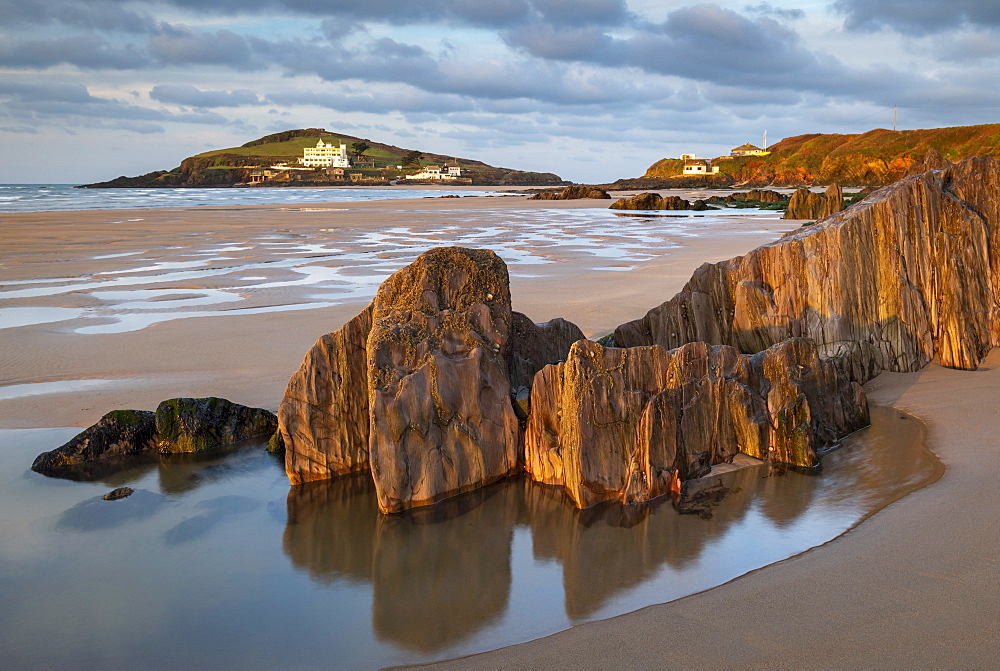 Burgh Island from Bigbury-on-Sea beach, South Hams, Devon, England, United Kingdom, Europe