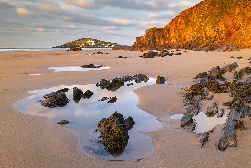 Burgh Island from Bigbury-on-Sea beach in winter, South Hams, Devon, England, United Kingdom, Europe