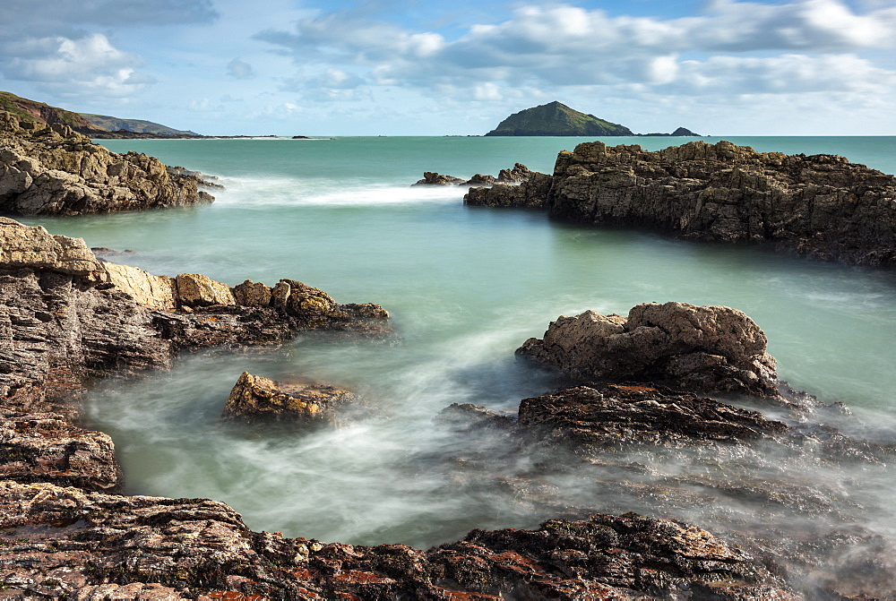 The Great Mewstone on a sunny winter afternoon, Heybrook Bay, Devon, England, United Kingdom, Europe