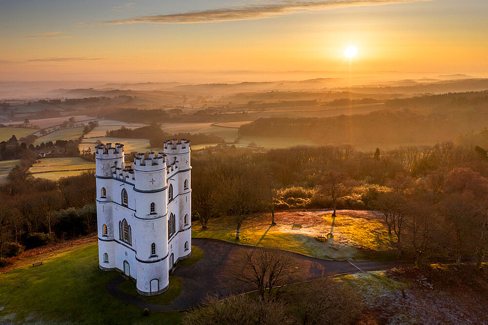 Sunrise at Haldon Belvedere (Lawrence Castle) in winter, Devon, England, United Kingdom, Europe