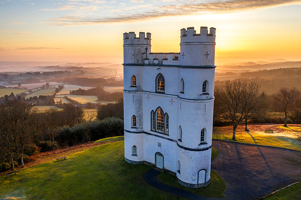 Sunrise at Haldon Belvedere (Lawrence Castle) in winter, Devon, England, United Kingdom, Europe