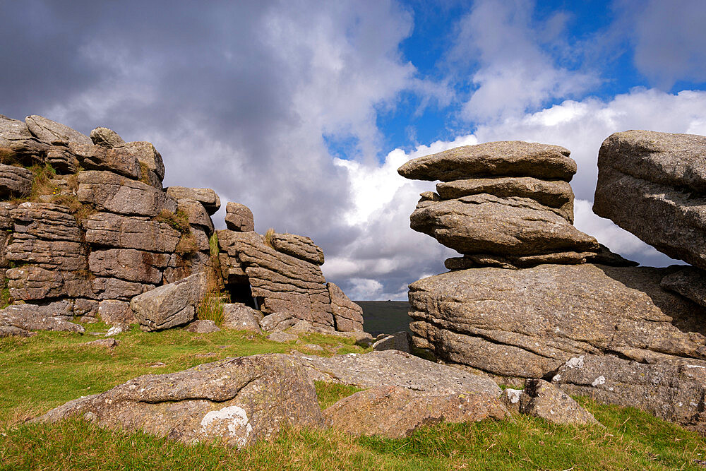 Granite outcrops on Middle Staple Tor in Dartmoor National Park, Devon, England, United Kingdom, Europe