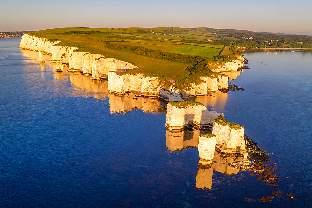 Aerial view of Old Harry Rocks on the Jurassic Coast, UNESCO World Heritage Site, Studland, Dorset, England, United Kingdom, Europe