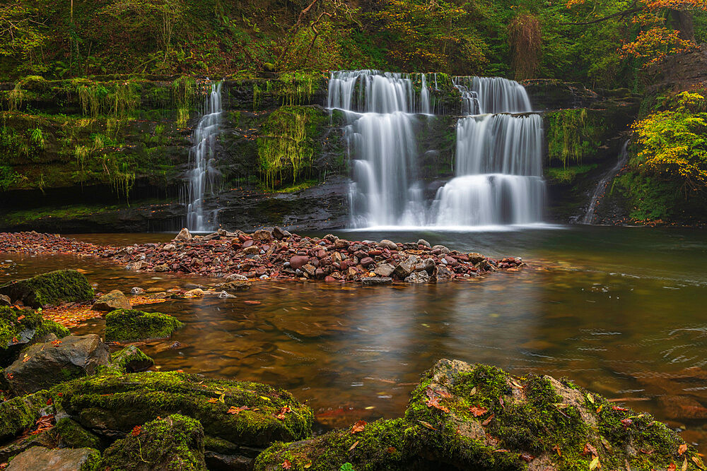 Beautiful waterfall on the Four Waterfalls Walk in the Brecon Beacons National Park, Wales, United Kingdom, Europe