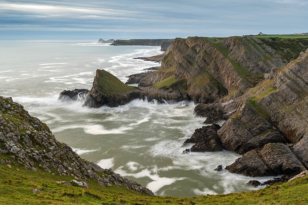 Dramatic cliff top coastal scenery on the Gower Peninsula in autumn, Wales, United Kingdom, Europe