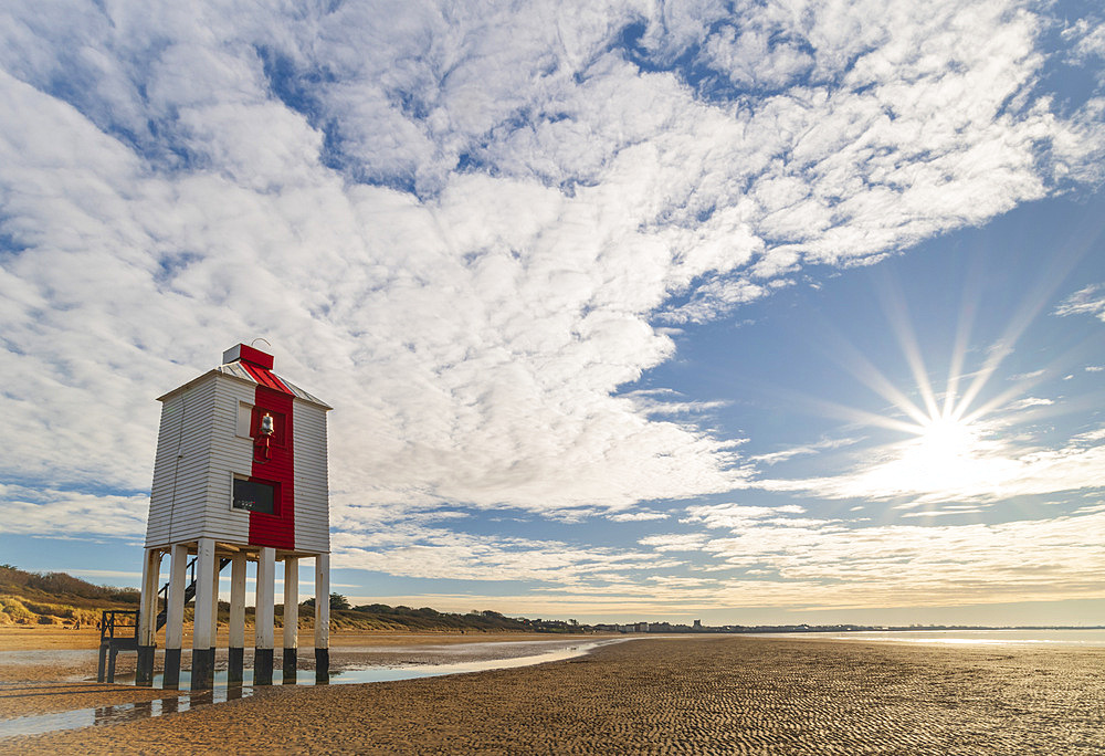 Wooden lighthouse at Burnham on Sea in winter, Somerset, England, United Kingdom, Europe