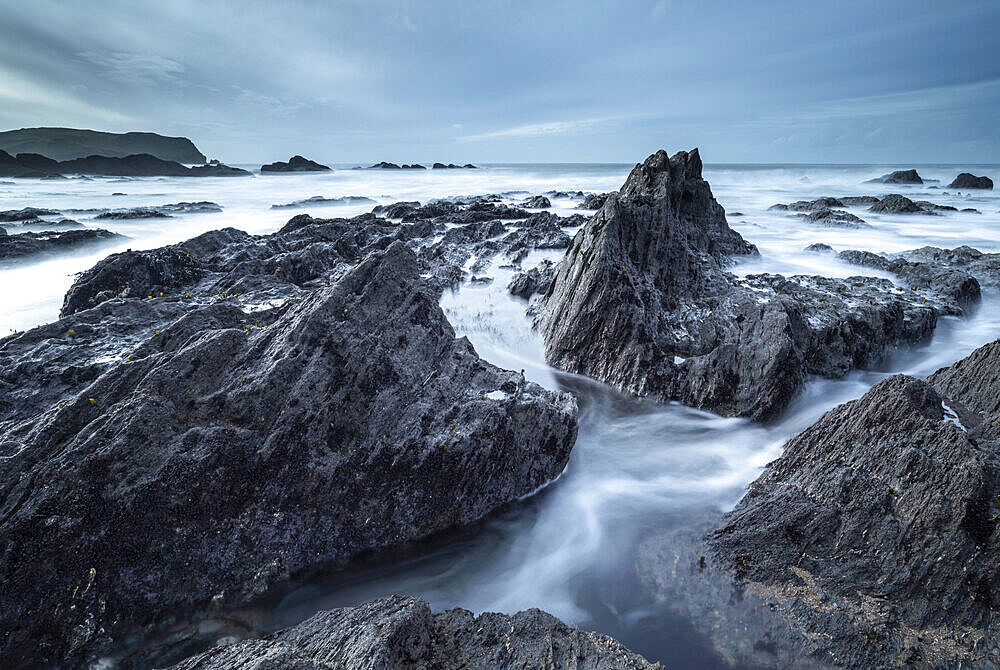 Rocky ledges near Thurlestone in the South Hams, Devon, England, United Kingdom, Europe