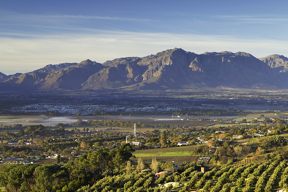 Paarl Valley at sunrise, Paarl, Western Cape, South Africa, Africa