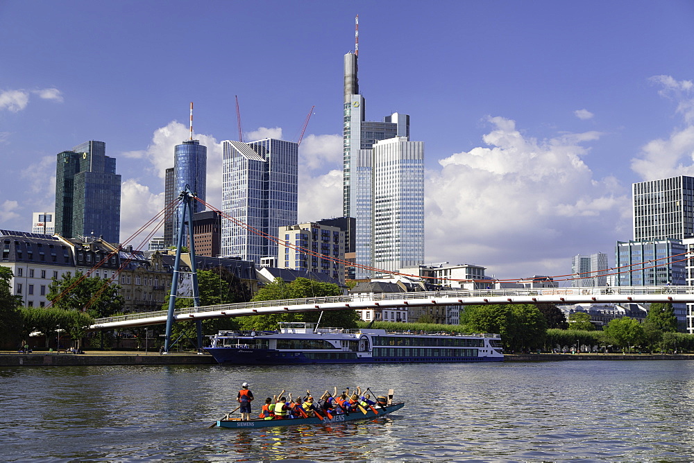 Skyline along River Main, Frankfurt, Hesse, Germany, Europe