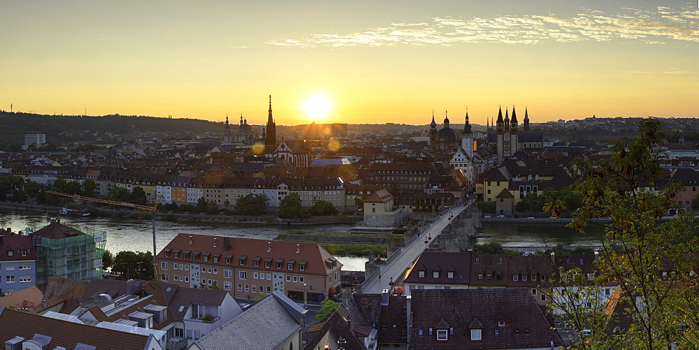 View over Wurzburg at sunrise, Wurzburg, Bavaria, Germany, Europe