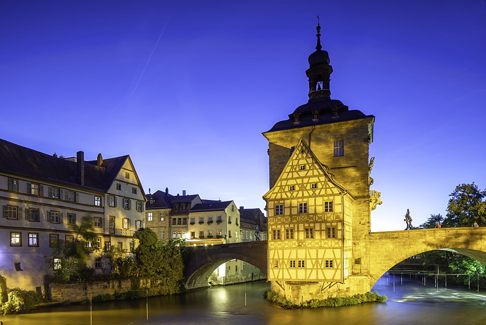 Altes Rathaus (Old Town Hall) at dusk, Bamberg, UNESCO World Heritage Site, Bavaria, Germany, Europe