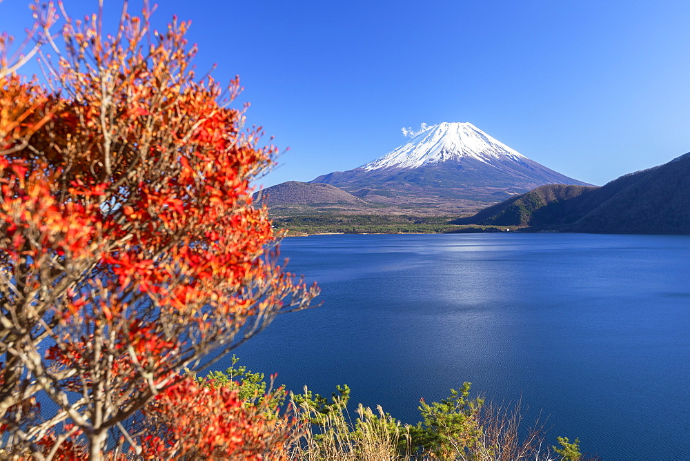 Mount Fuji, UNESCO World Heritage Site, and Lake Motosu, Yamanashi Prefecture, Honshu, Japan, Asia