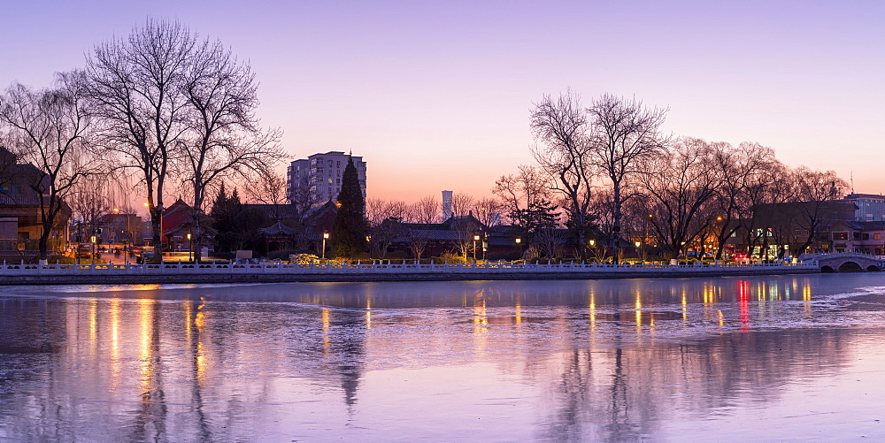 Houhai Lake at dawn, Beijing, China, Asia