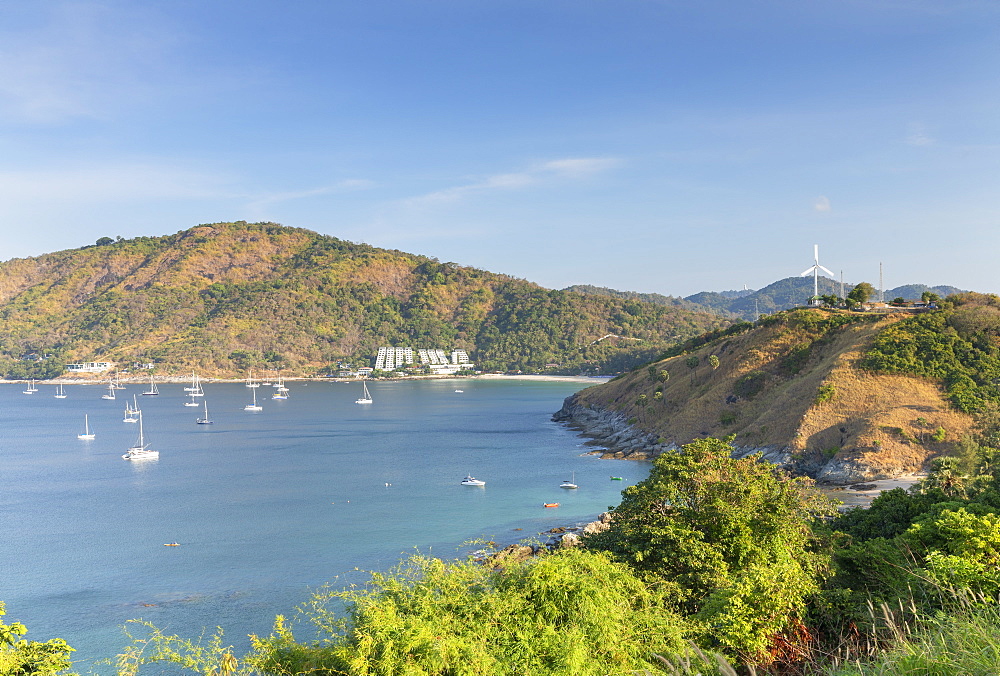 Yachts moored off Hai Nan Beach, Phuket, Thailand, Southeast Asia, Asia