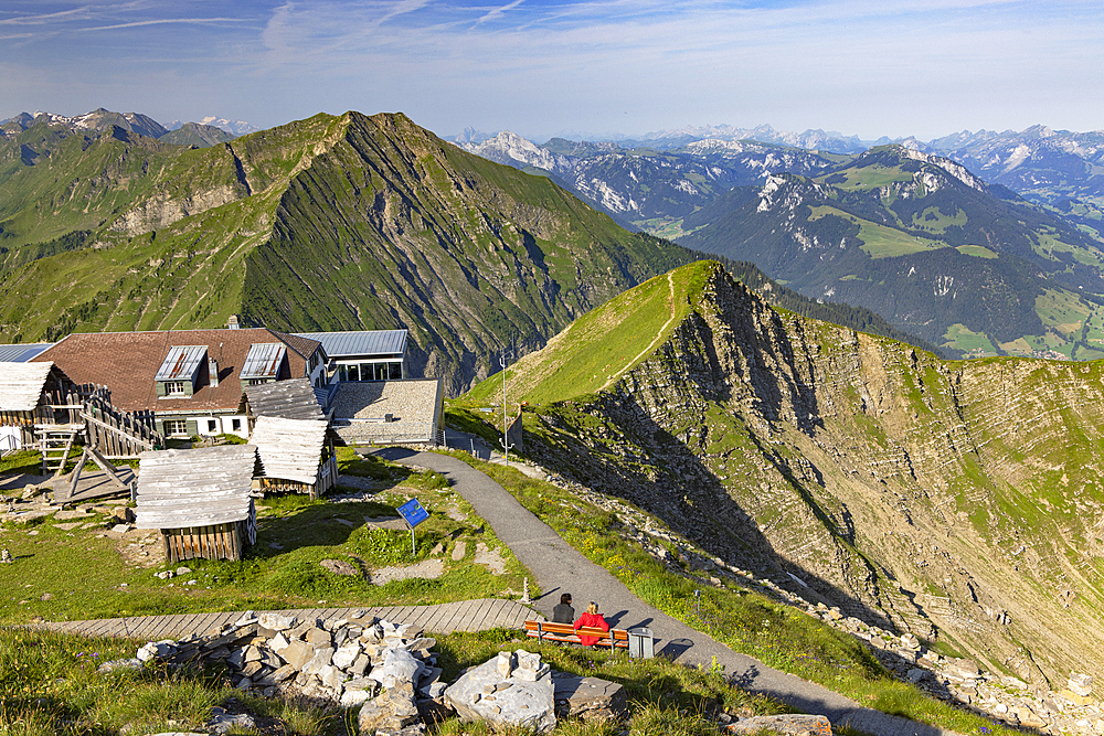 People at peak of Niesen mountain, Canton of Bern, Switzerland