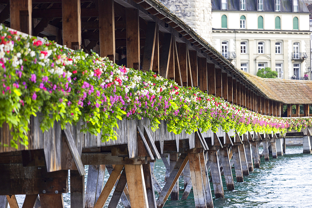 Chapel Bridge and Reuss River, Lucerne, Switzerland,