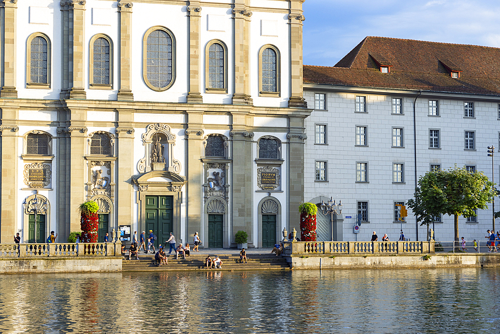 Franz Xaver (Xavier) Jesuit Church and Reuss River, Lucerne, Switzerland,