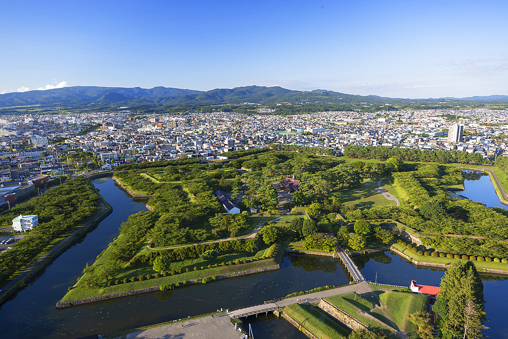 Aerial view of Goryokaku Palace in Goryokaku Park, Hakodate, Hokkaido, Japan