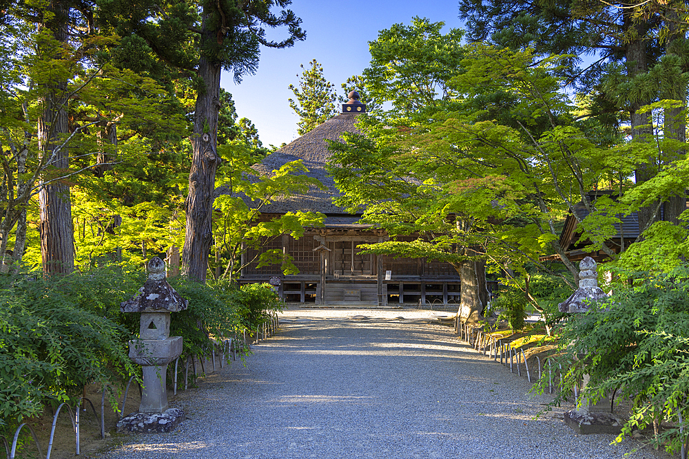 Jogyodo Hall at Motsu-ji Temple (UNESCO World Heritage Site), Hiraizumi, Iwate, Japan