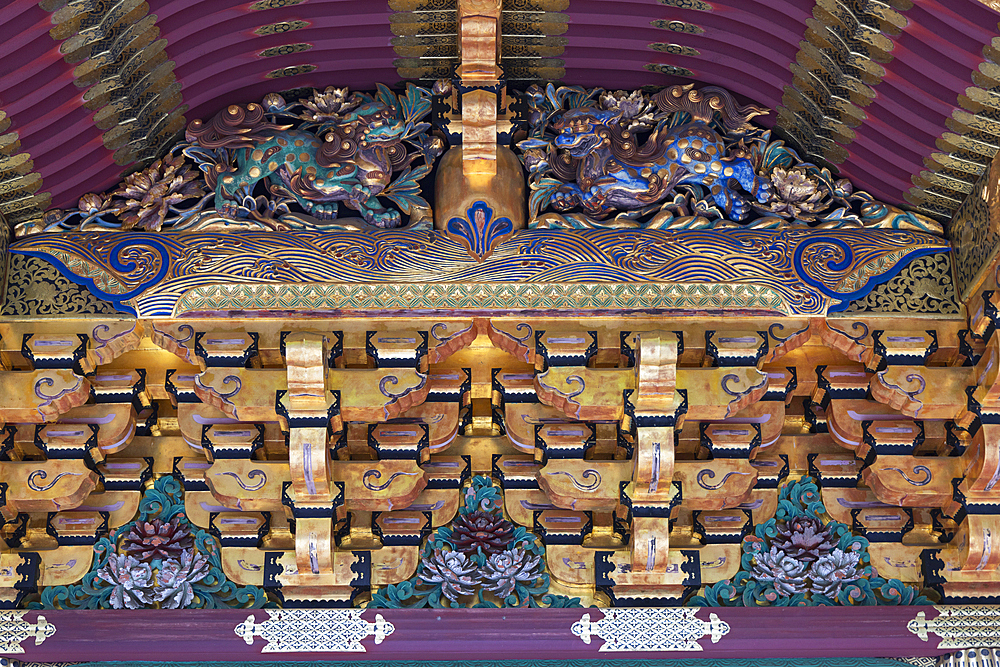 Detail of Yashamon Gate of Mausoleum of Iemitsu at Rinnoji Temple (UNESCO World Heritage Site), Nikko, Tochigi, Japan
