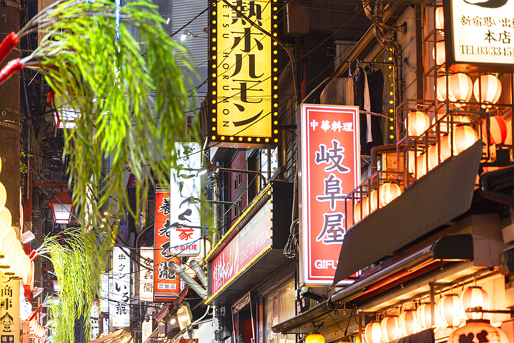 Signs of restaurants in Omoide Yokocho (Memory Lane), Shinjuku, Tokyo, Japan
