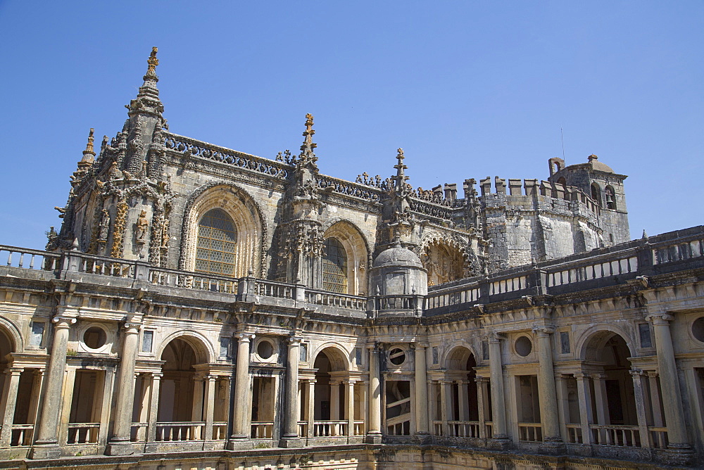 View from King Joao III Cloister, Convent of Christ (Convento de Cristo), UNESCO World Heritage Site, Tomar, Santarem District, Portugal, Europe