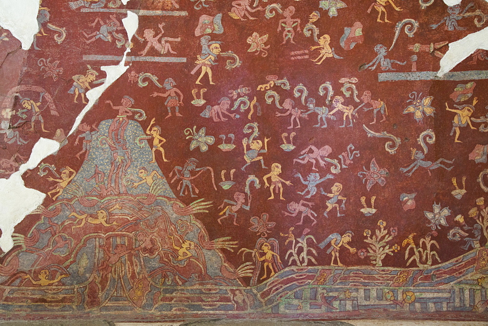 Wall Mural, El Tlalocan, Tlaloc's Paradise, Palace of Tepantitla, Teotihuacan Archaeological Zone, UNESCO World Heritage Site, State of Mexico, Mexico, North America