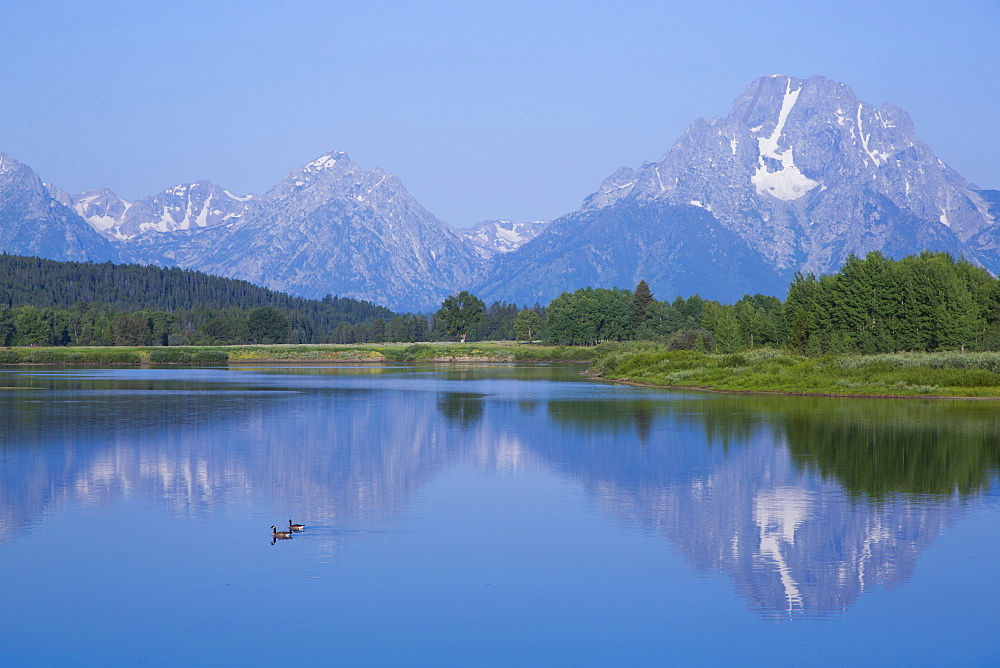 Mount Moran from Oxbow Bend, Snake River, Grand Teton National Park, Wyoming, United States of America, North America