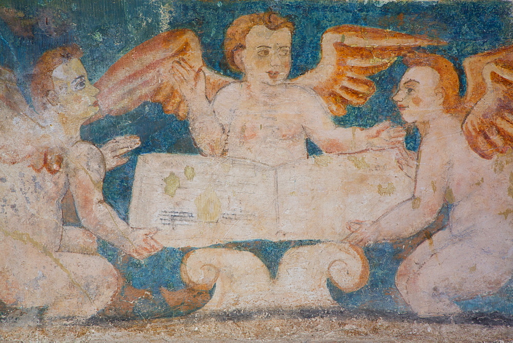 Original 16th century frescoes, Convent de San Bernadino de Siena, built 1552-1560, Valladolid, Yucatan, Mexico, North America