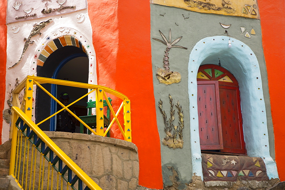 Painted Buildings, Nagaa Suhayi Gharb, Nubian Village, Aswan, Egypt, North Africa, Africa